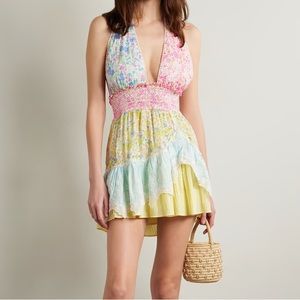 LoveShackFancy Cambria Halter Mini Dress L